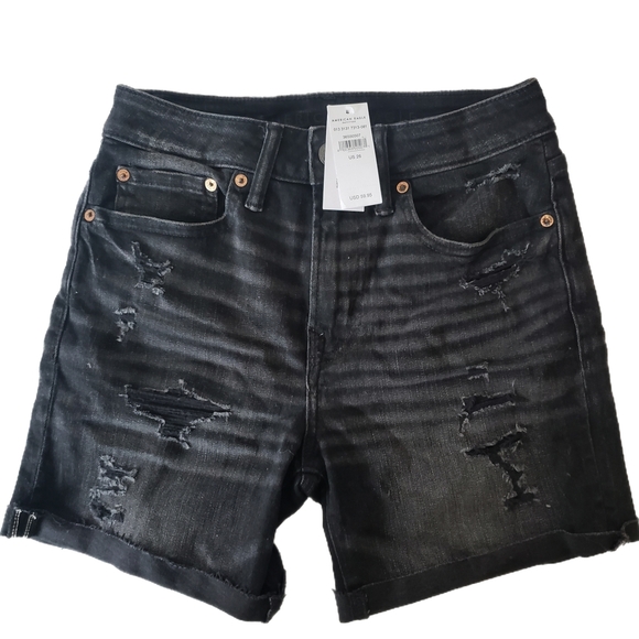 🖤 NWT American Eagle Black Distressed Denim Shorts – Size 26 - Picture 1 of 2
